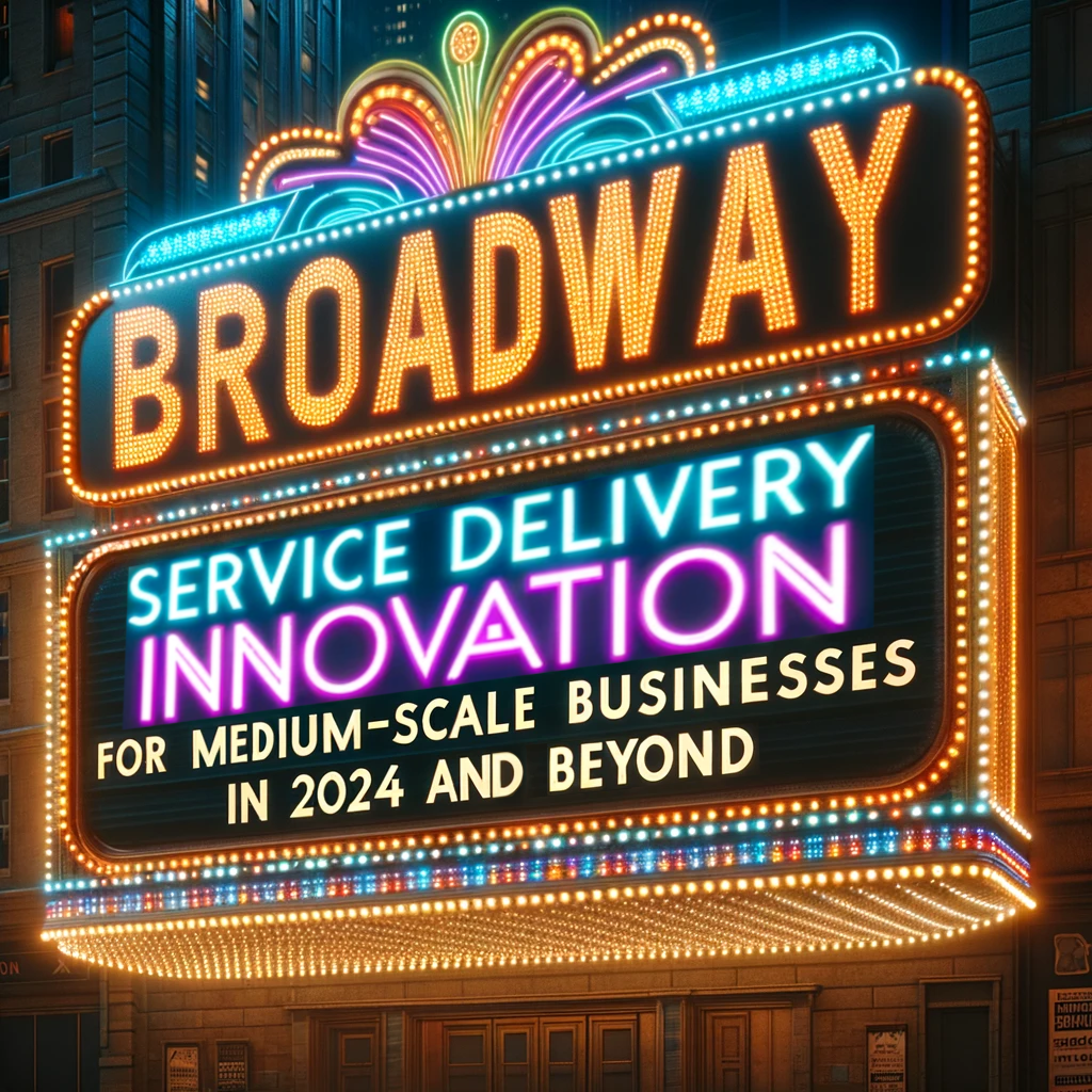 Broadway-style sign advertising Service Delivery Innovation consulting for Medium Scale Businesses in 2024 and Beyond.
