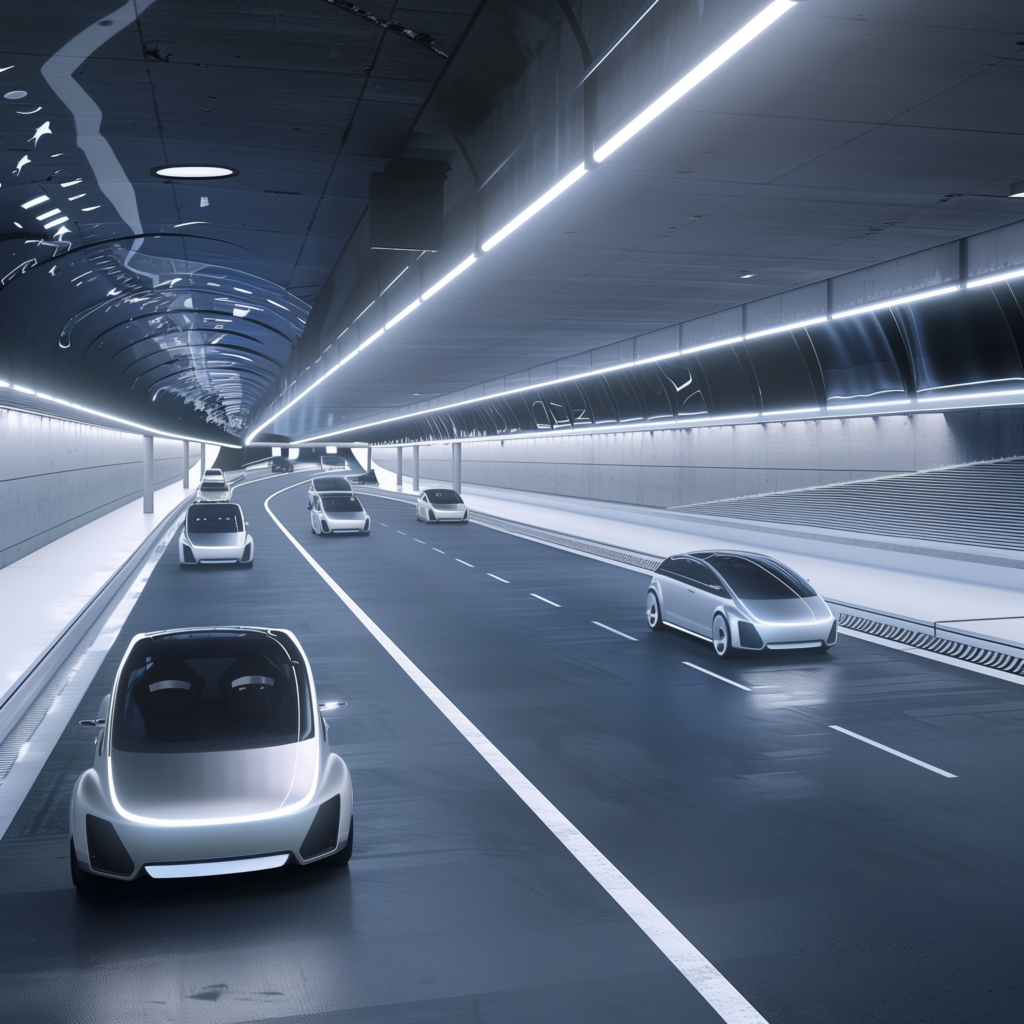 Image #3 for an article about the Coexistence of EVs and Internal Combustion Powered Vehicles working Harmoniously in Separate Zones with EV's having Dedicated Underground Pathways and Abovegound Highway Systems allowing mixed use.