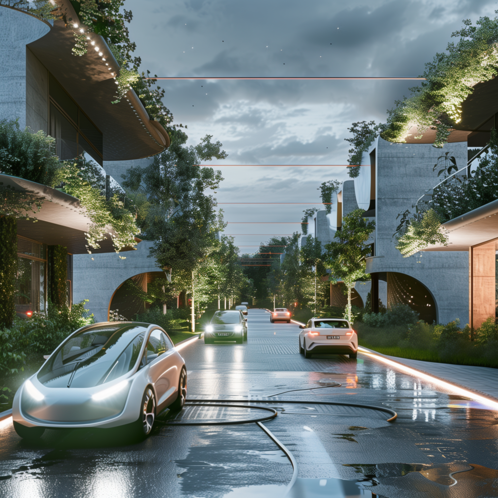 Image #2 for an article about the Coexistence of EVs and Internal Combustion Powered Vehicles working Harmoniously in Separate Zones with EV's having Dedicated Underground Pathways and Abovegound Highway Systems allowing mixed use.